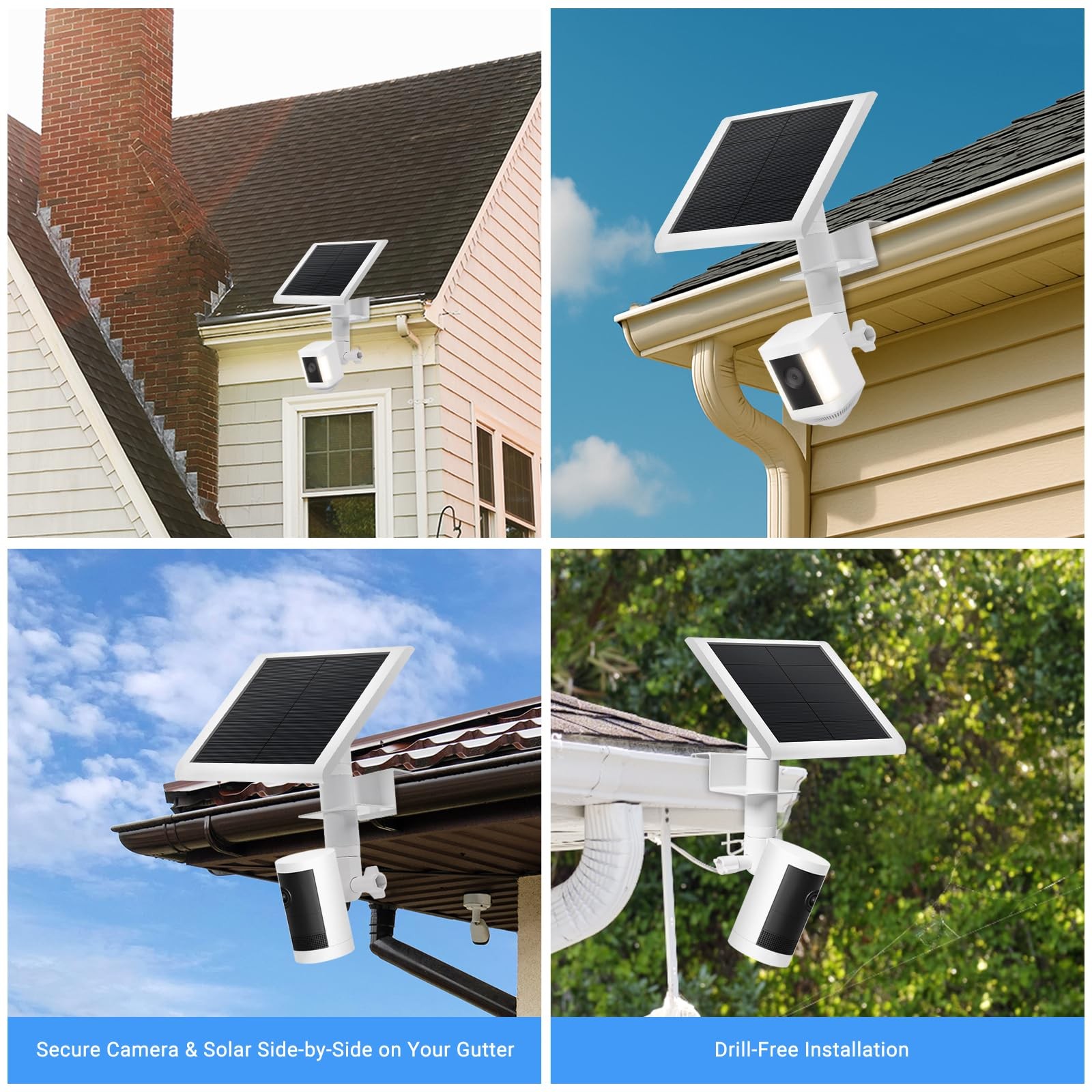 2-in-1 No-Drill Gutter Mount Bracket for Ring Cameras & Solar Panels | 360° A…
