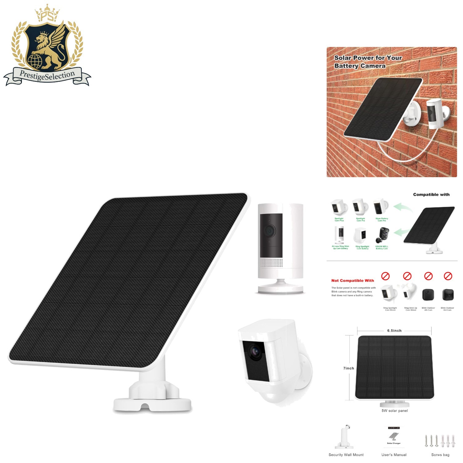 Waterproof 5W Solar Charger for Ring & Wyze Cameras with 9.8ft Cable