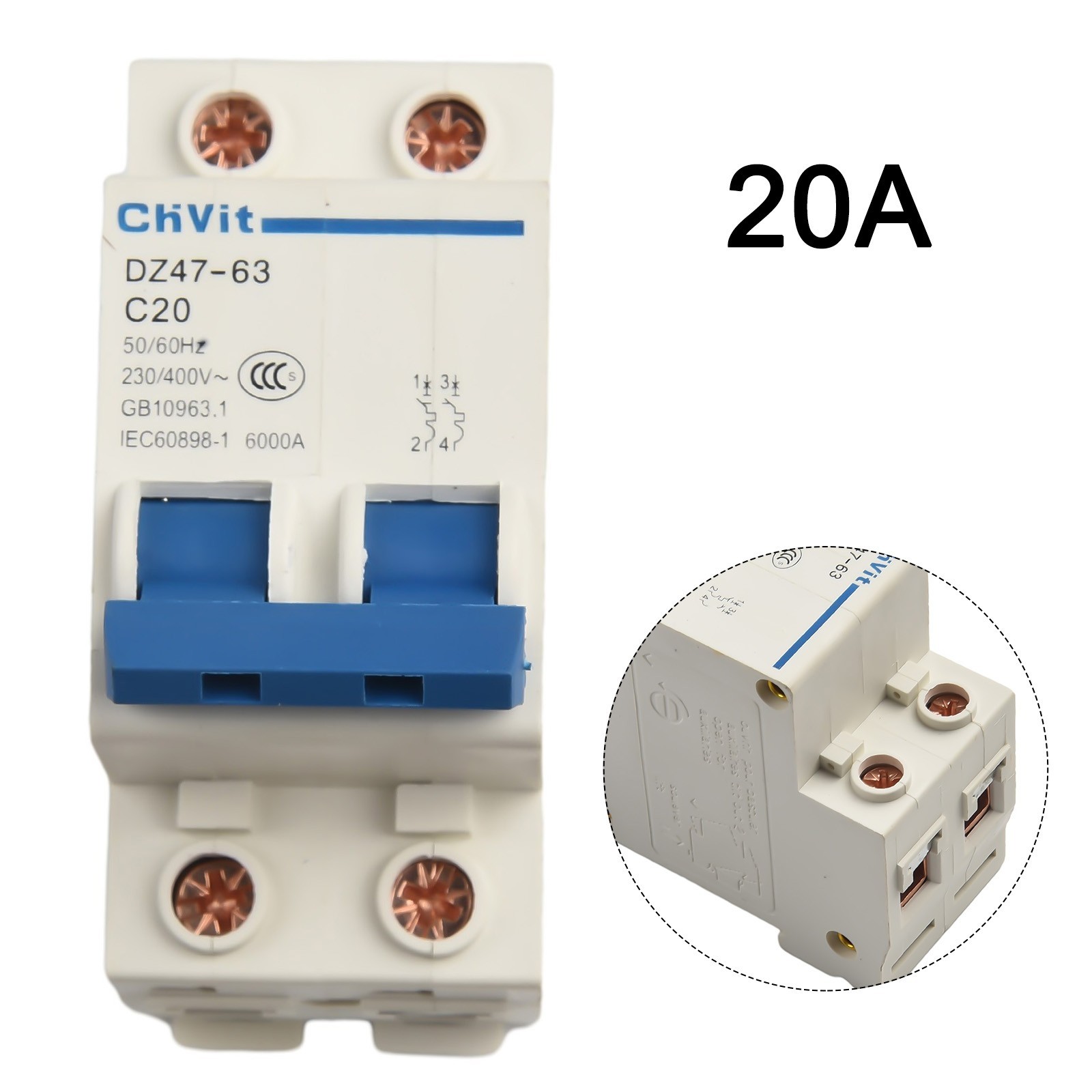 Circuit Breaker Air Switch Overcurrent Trip Type-C 16A/20A/32A/63A 2 P 220V