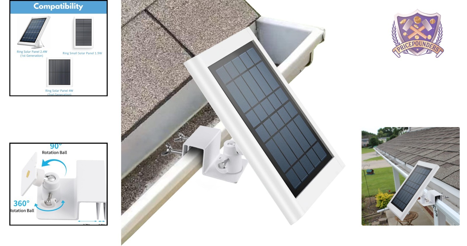 Gutter Mount Aluminum Adjustable Weatherproof Bracket for Ring Solar Panel