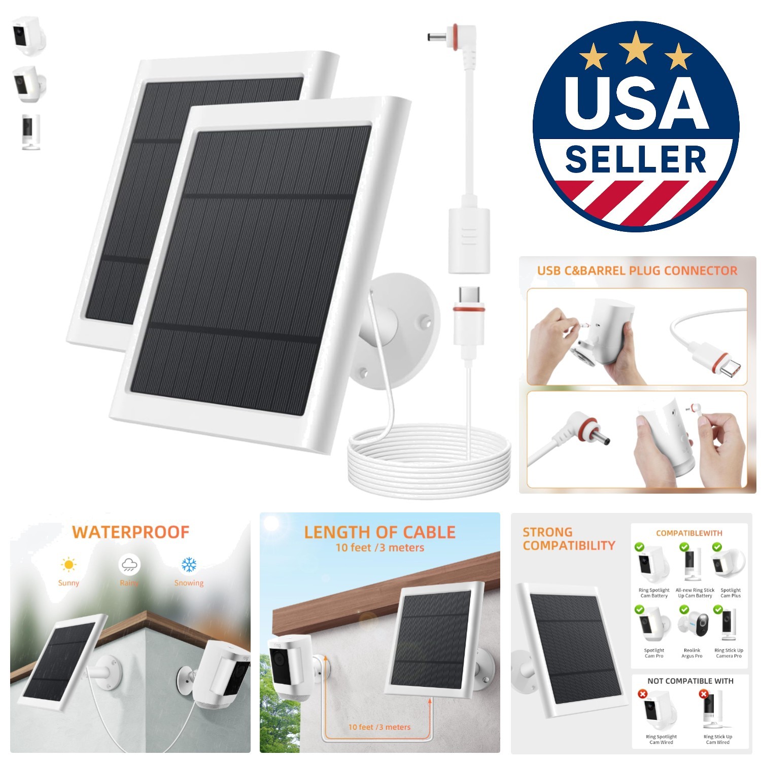 2 Pack 4W Solar Charger for Ring Cameras – Waterproof & Durable Power Solution