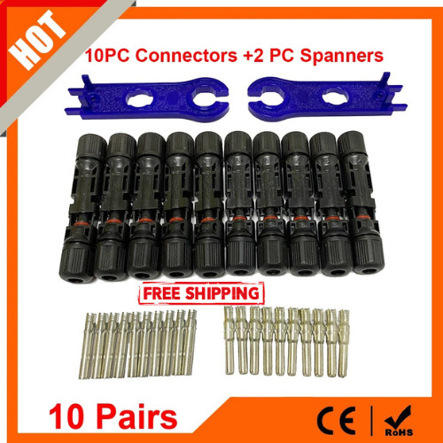 10 Pairs Solar Panel Connectors MC4 Male Female 30A Plug + 2 Spanners Kit