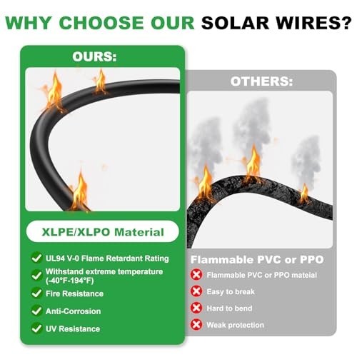 50Ft Solar Extension Cable 10AWG Tinned Copper Wire for Solar Panels, RV, Boat,