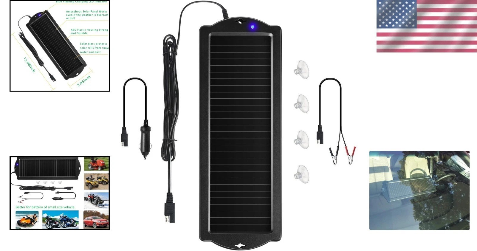 Durable Solar Battery Charger with Reverse Charging Protection for 12V Use