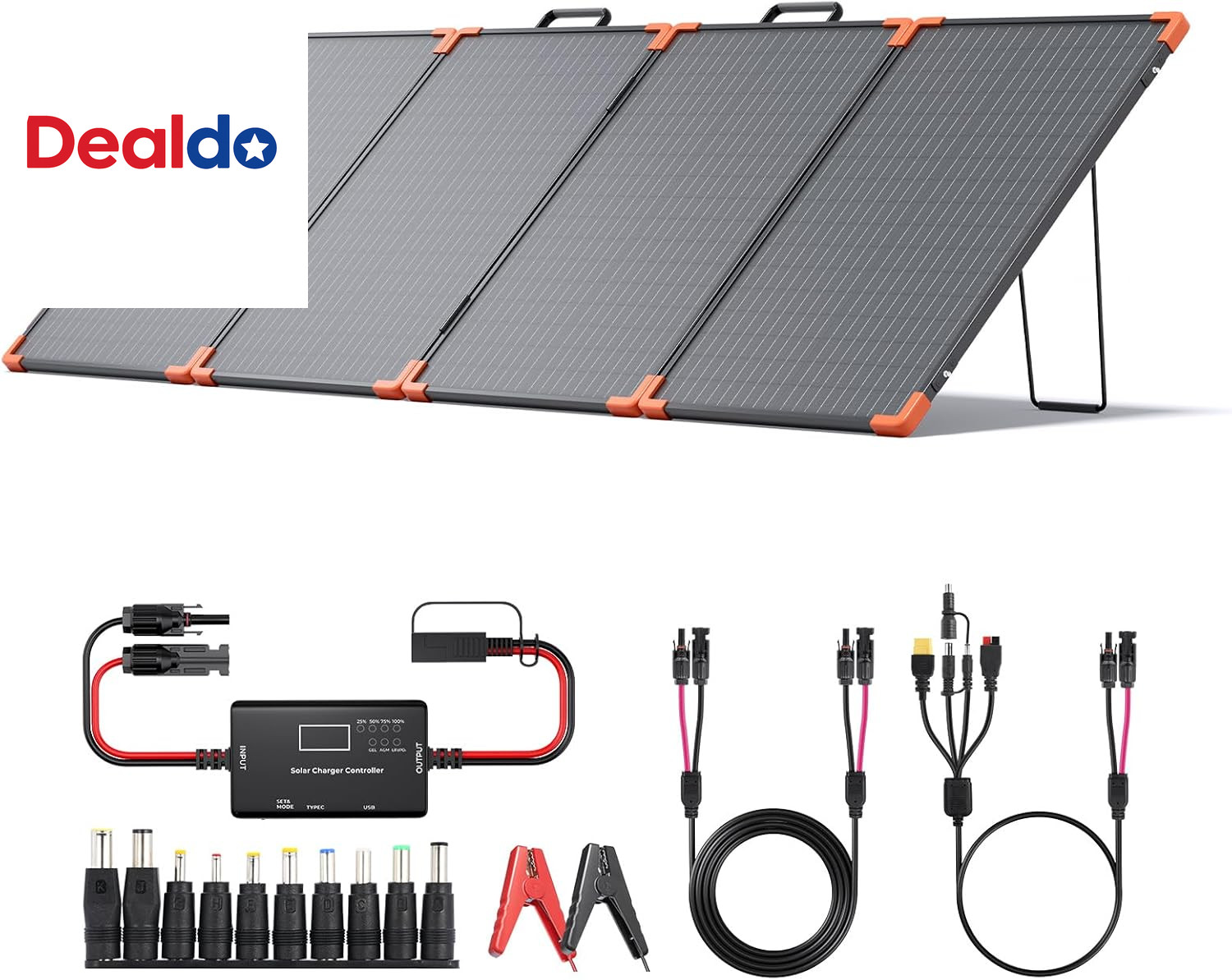200W Portable Solar Panel (Tempered Glass),Heavy-Duty Foldable Mono Solar Charge