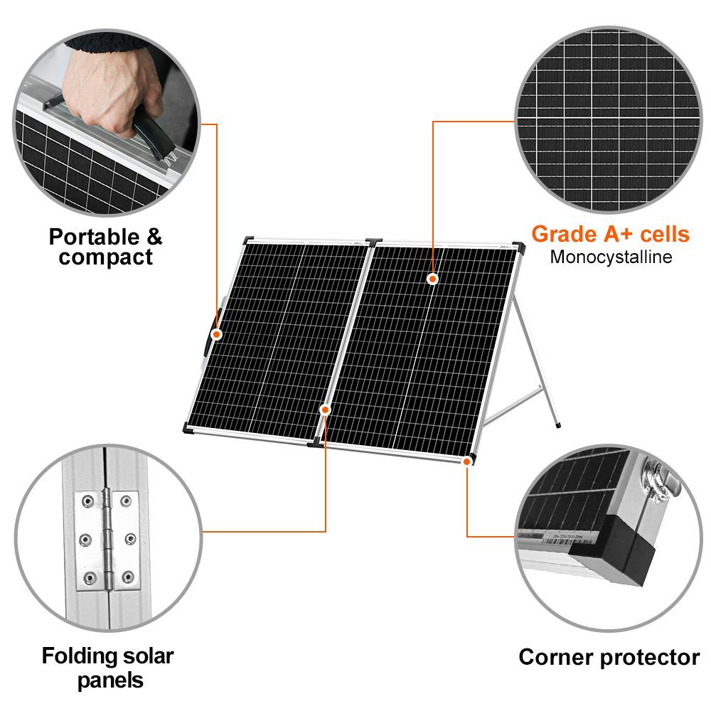 DOKIO Portable Foldable Solar Panel Kit 100W Solar Suitcase Caravan Boat Camper