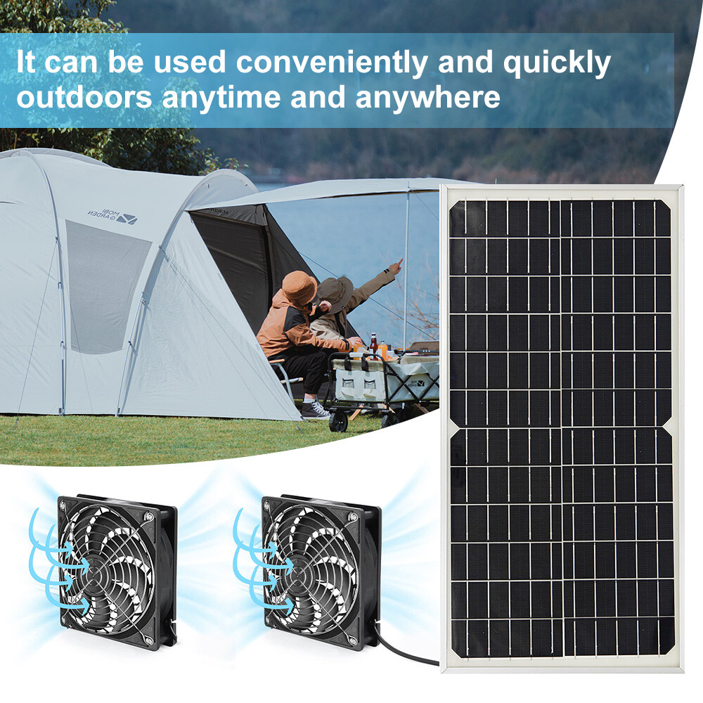 Kit de ventilador doble con energía solar de 30W para gallinero mascotas perro