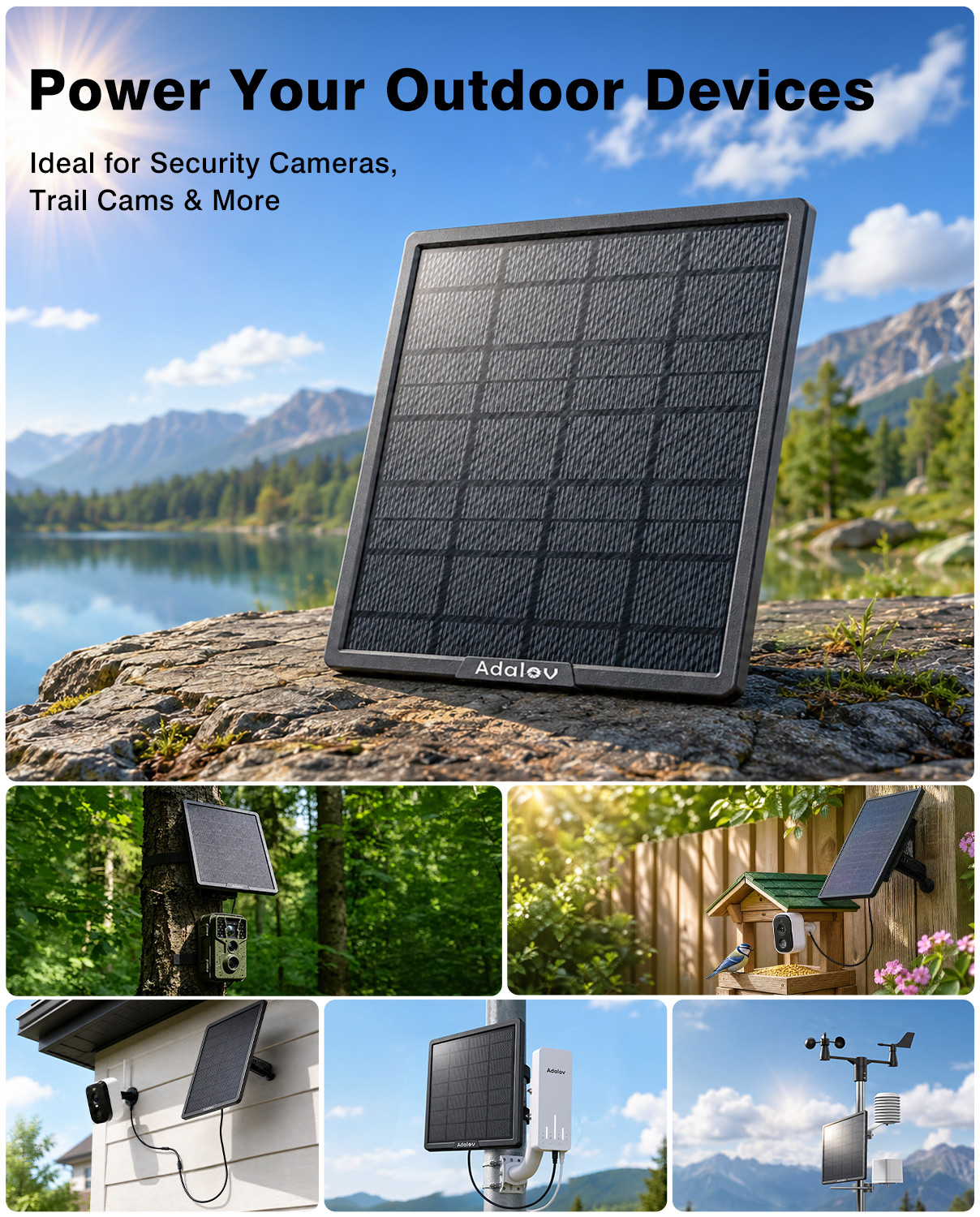 25000mAh 20W Solar Panel Kit 360° Mount for Security Trail Cameras WIFI Bridge