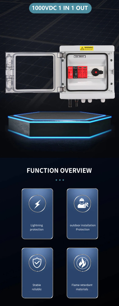 PV Combiner Box 1-in-1-out 1000V DC IP65 Waterproof Surge Lightning Protection