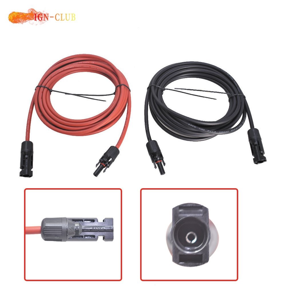 1 Pair 25 Feet Black + Red 12 AWG Solar Panel Extension Cable Wire Connector