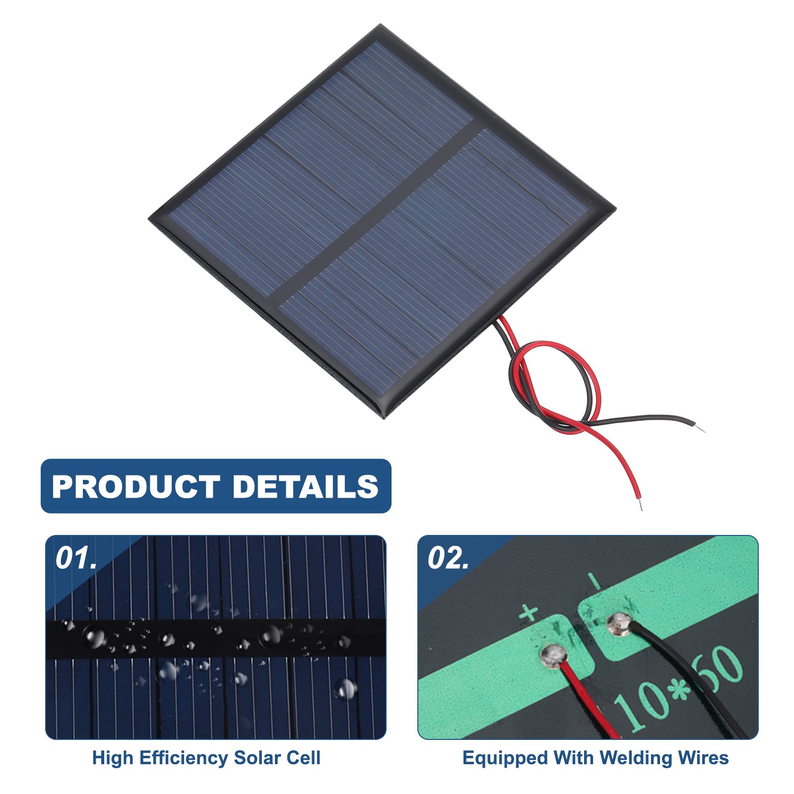 2 Pcs 5.5V 0.55W 100mA Mini Solar Panels with 2 Cable 70mm x 70mm