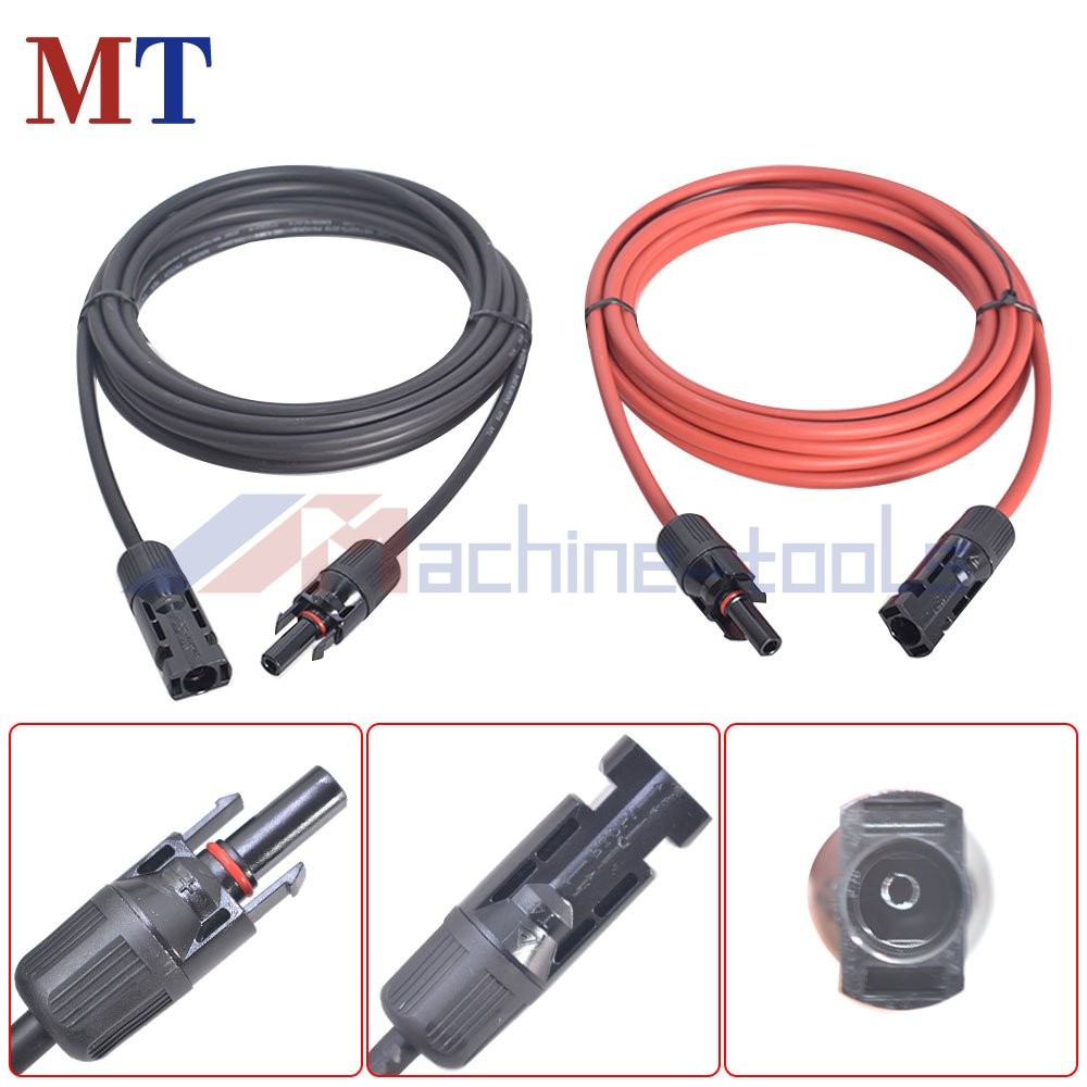 1 Pair 10 FT Black + Red 12 AWG Solar Panel Extension Cable Wire Connector