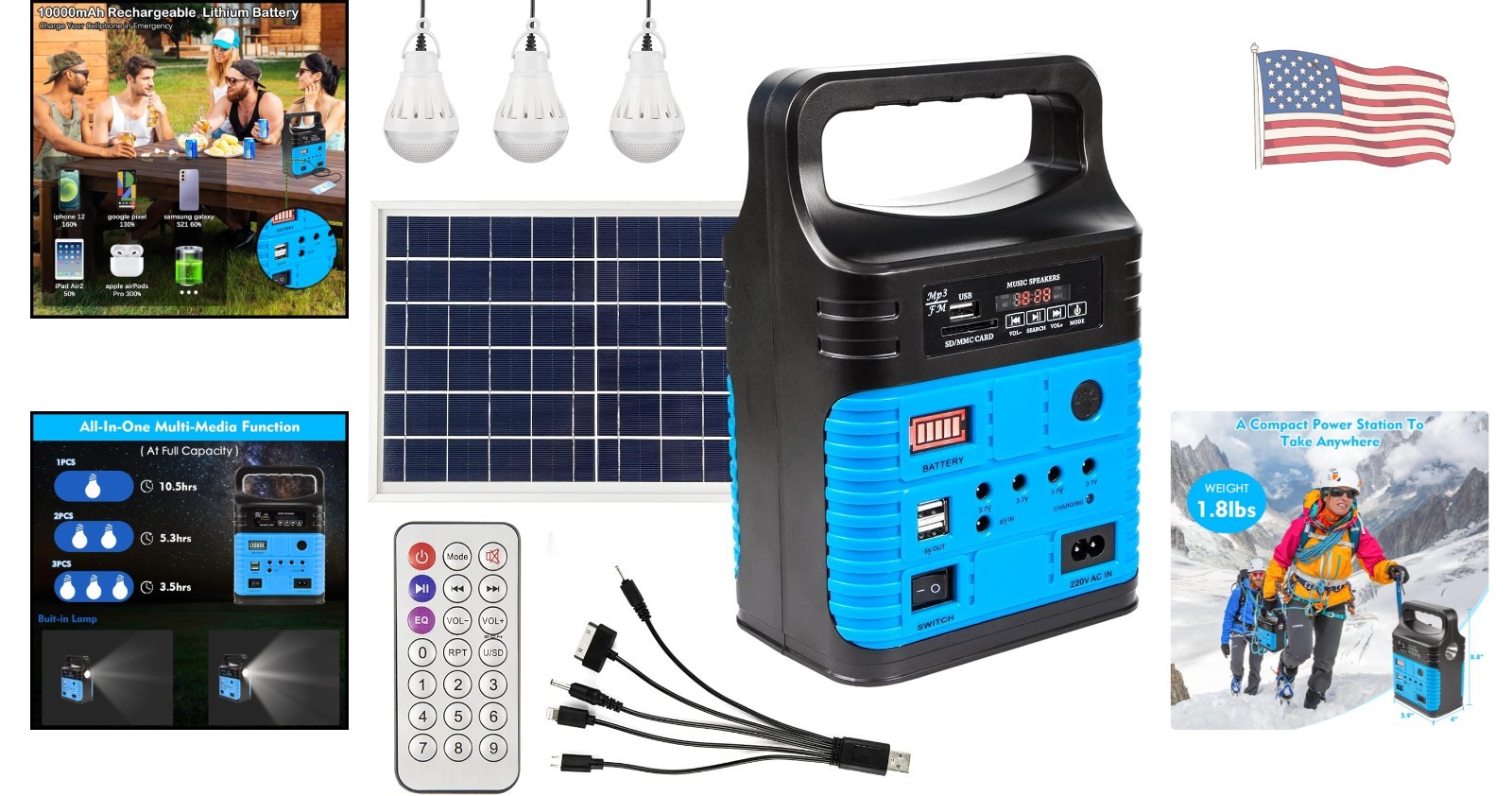 All-in-One Compact Solar Generator with 10W Output & LED Flashlight for Camping
