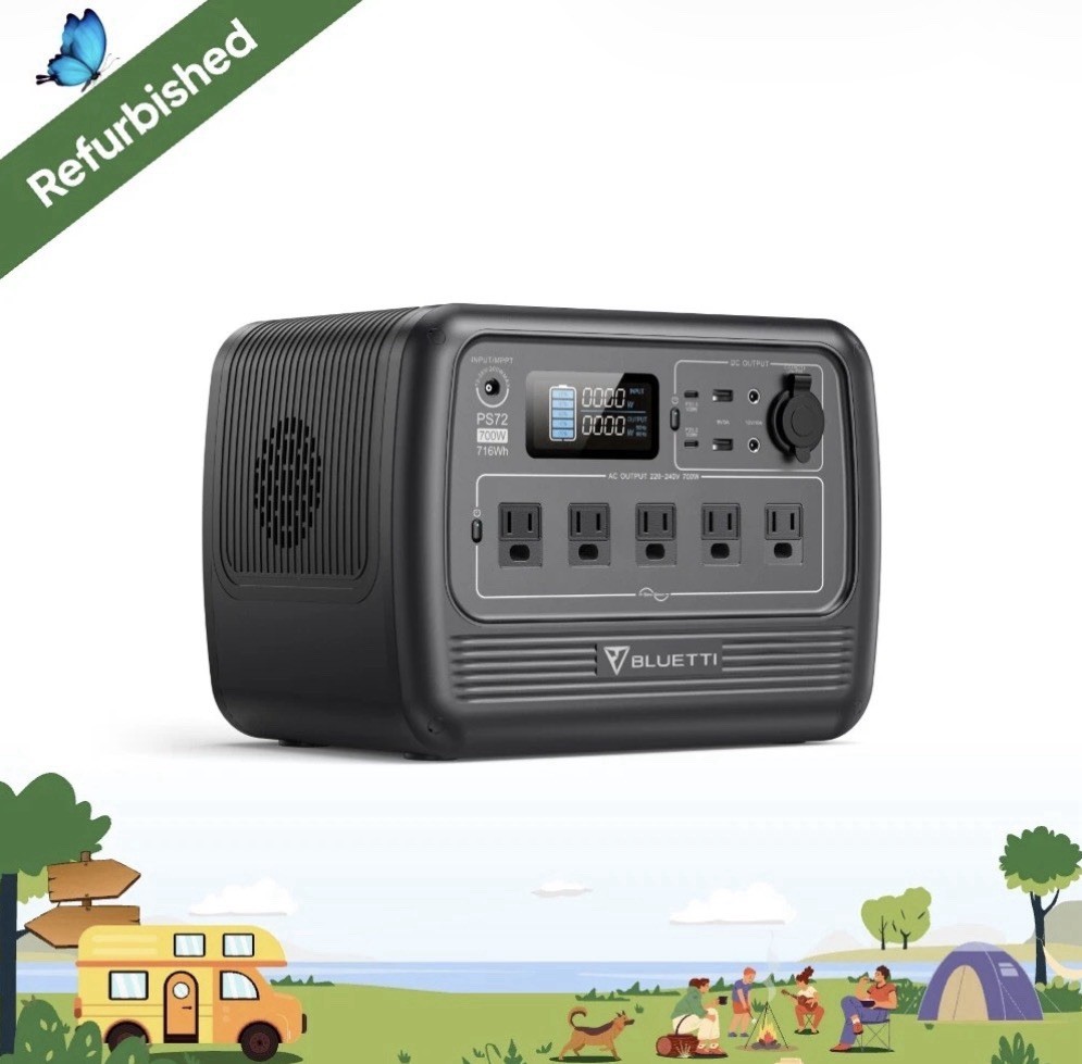 BLUETTI PS72 700W 716Wh Portable Solar Generator LFP PWR Bank Indoors & Outdoors