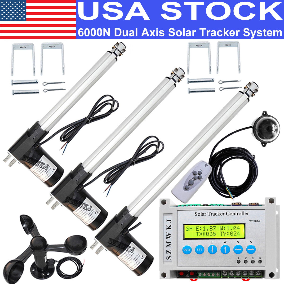 LCD Solar Tracker Kits W/ 6000N Linear Actuator W/ LCD Controller W/ Wind Sensor