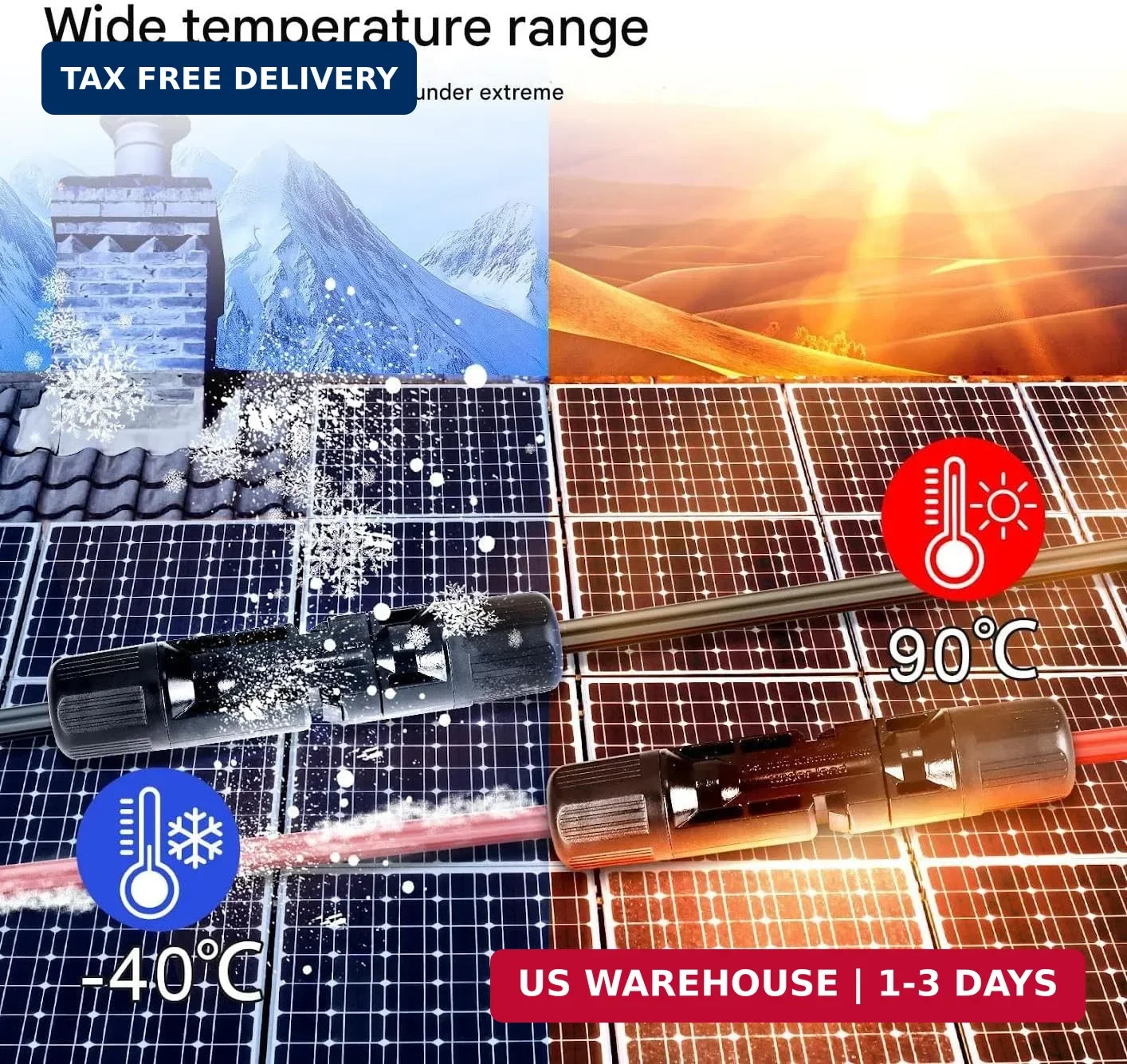 50Ft Solar Panels Extension Cables, 6mm² PV Cable with Male and Female Connector