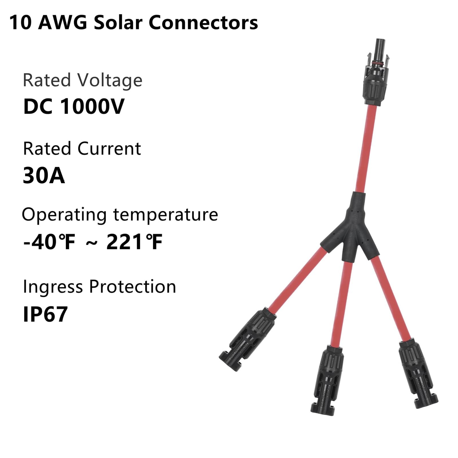 letivay 3 to 1 Solar Panel Connectors Y Branch Universal 10 AWG Solar Connect…