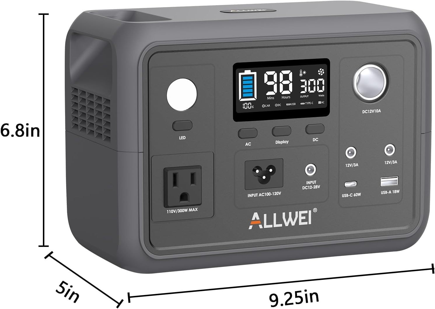 Portable Power Station 300W Peak 600W, 256Wh Solar Generator with 60W USB-C P…