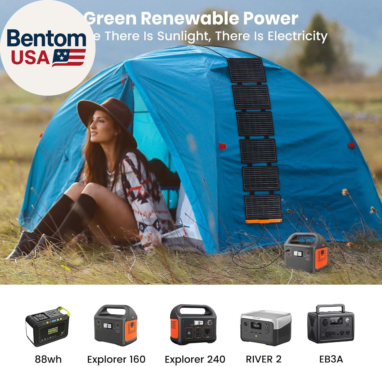60W Portable Solar Panels Chargers with PD3.0 USB-C,QC3.0 USB-A and DC Outputs F