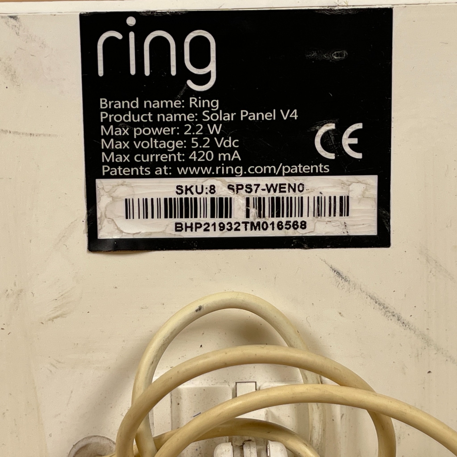Ring 8ASPS7-WEN0 White 2.2-Watts Solar Panel V4 for Ring Spotlight Cam Battery