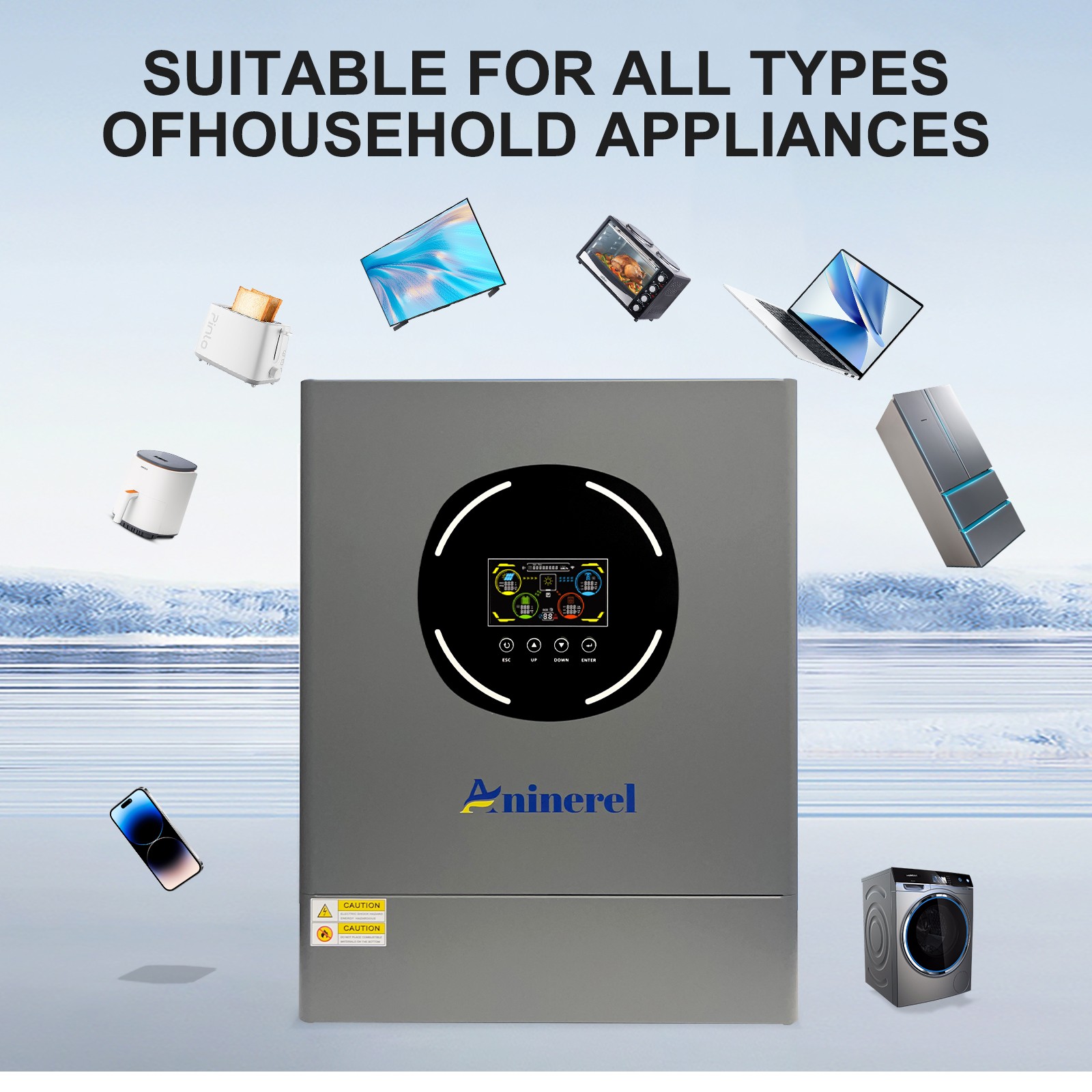 ANINEREL 16kWh 48V 314AH LiFePO4 Battery + 6kw/11kw Solar Hybrid Inverter US