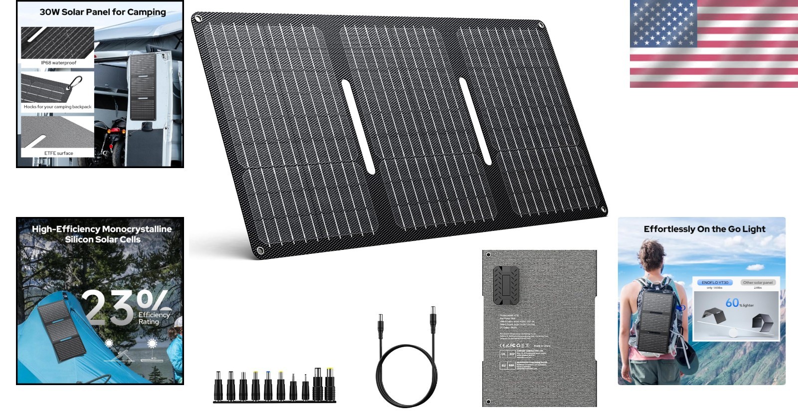 Ultra-light 30W Portable Solar Panel with QC3.0 – Perfect for Outdoor Adventures