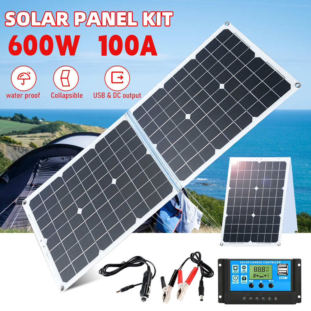 Solar Panel Kit Folding Power Bank USB Outdoor Camping Hiking Phone Charger US