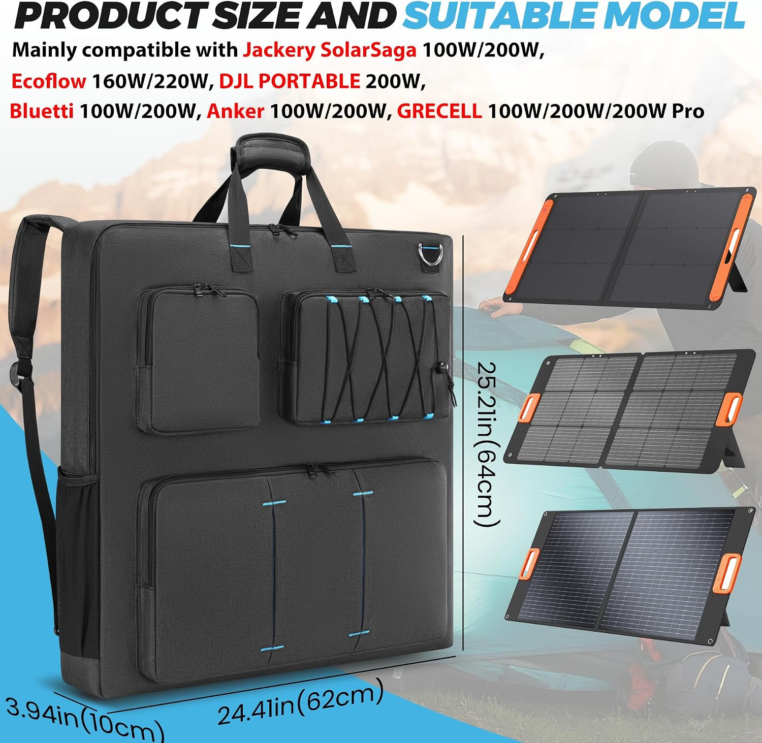 Solar Panel Storage Bag Compatible with Jackery Solarsaga 100W 100X 200W/ GRECEL