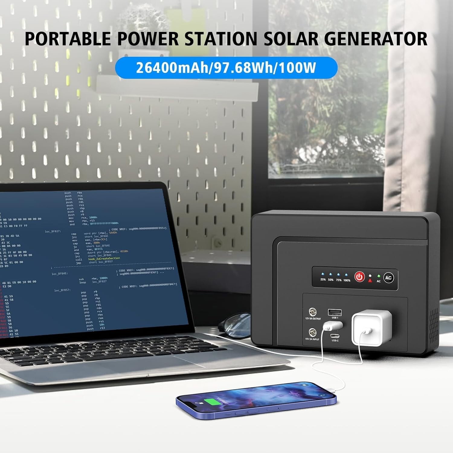 Open Box Powkey Portable Power Station 100W/97.68Wh Camping Portable Generator