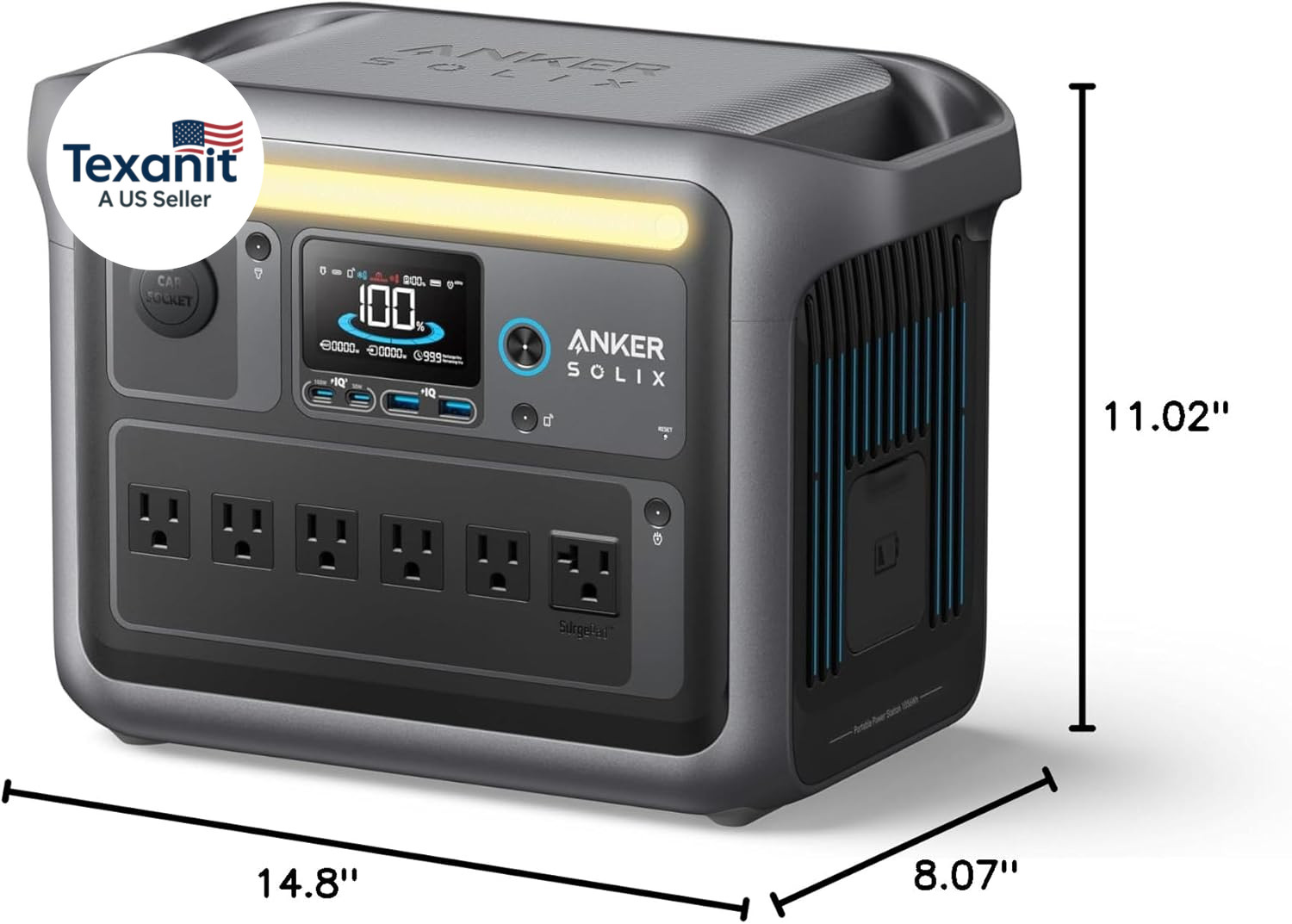 SOLIX C1000 Portable Power Station, 1800W (Peak 2400W) Solar Generator, Full Cha