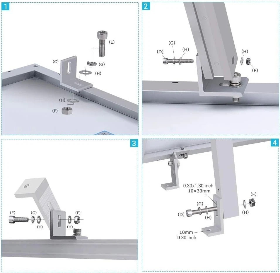 Adjustable Solar Panel Tilt Mount Bracket for 150W Roof, RV, Boat – Silver