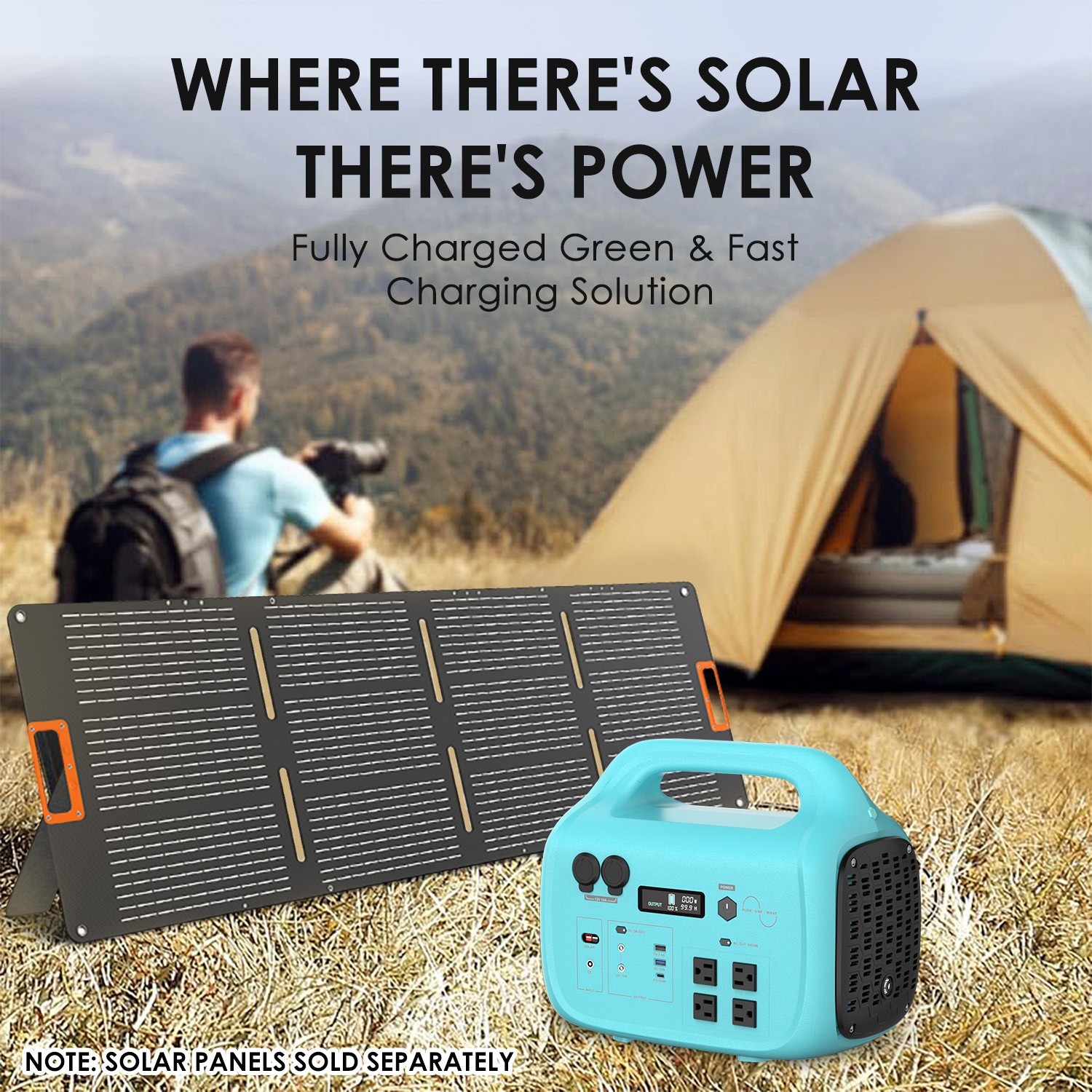 Portable Power Station 1075Wh 1000W Solar Generator with 100W Solar Panel
