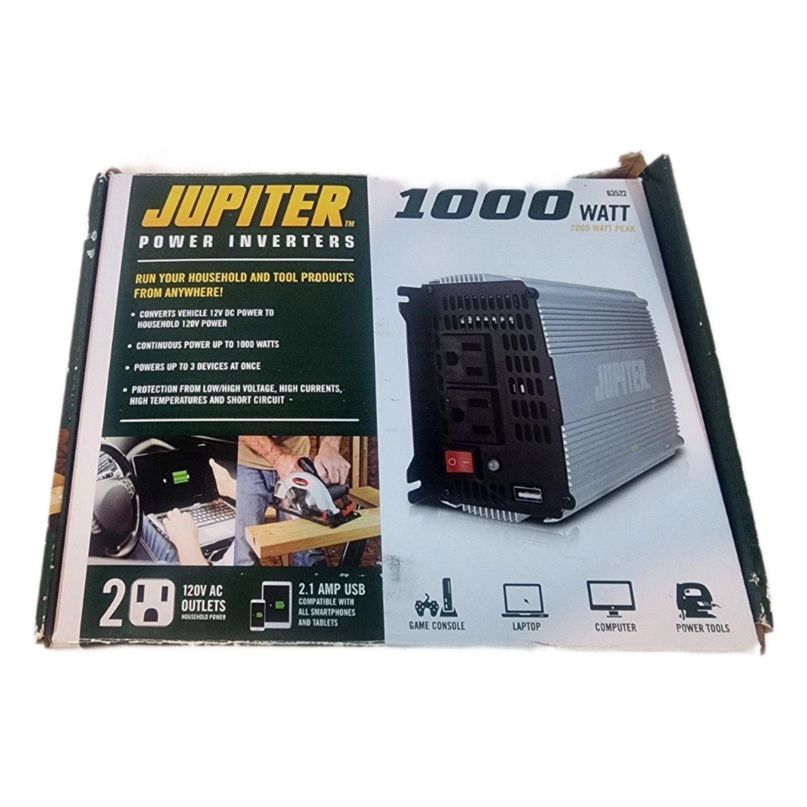 2000W Power Inverter 12V DC to 120V AC Car Converter w/ Dual Outlets & USB