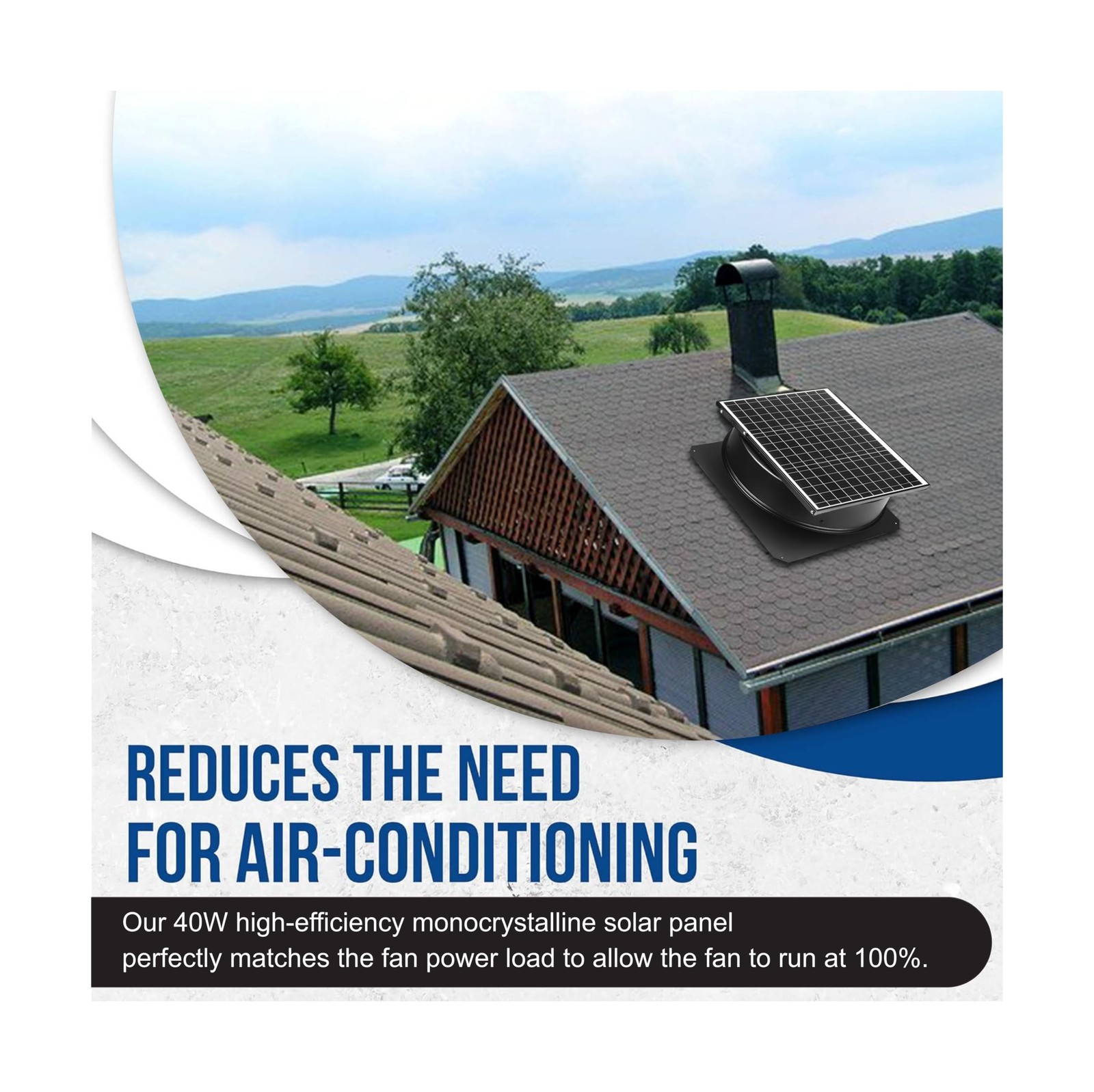 Solar Attic Fan, 40 W, 1600 CFM Large Air Flow Solar Roof Vent Fan, Low Noise…