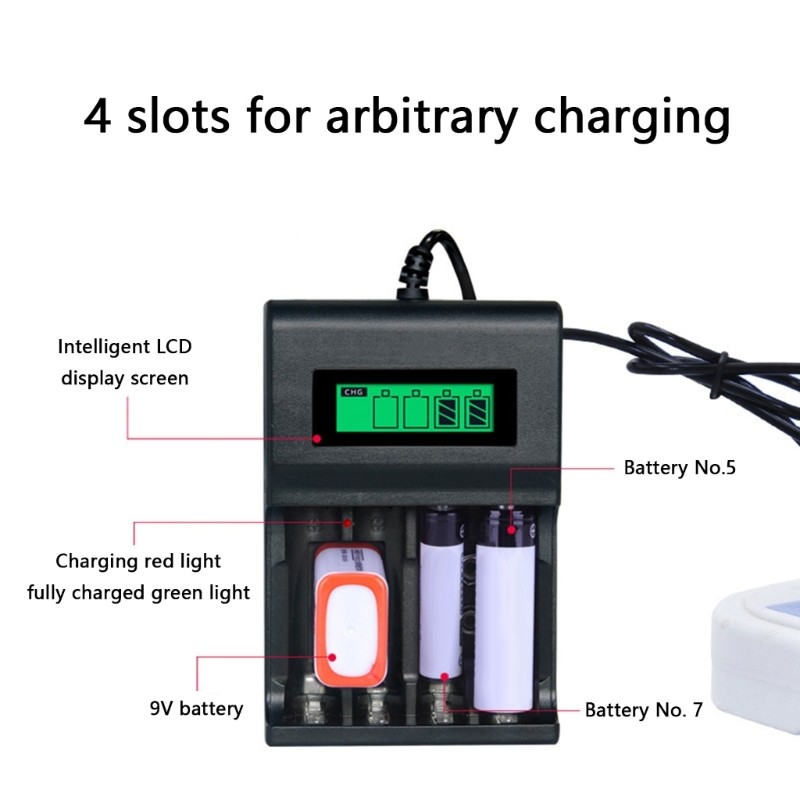 Travel Friendly 4Slot Charger for 2A/3A Rechargeable Batteries Power Supply