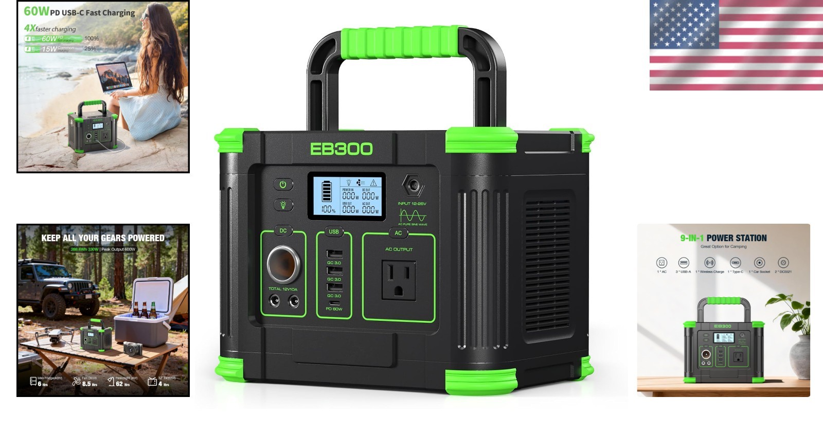 Portable Solar Power Station 330W with LED Flashlight – Your Outdoor Companion