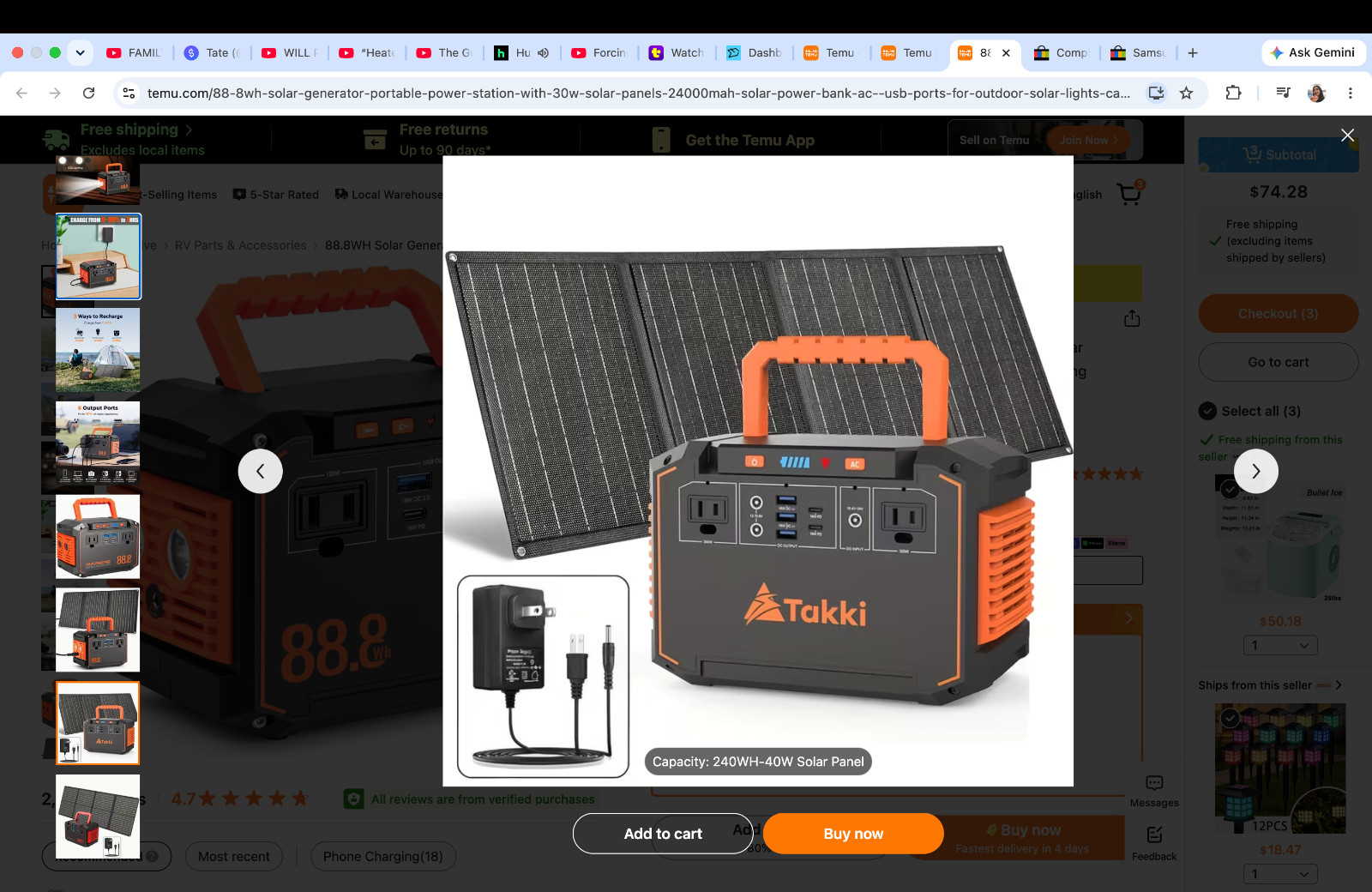 88.8WH Solar Generator Portable Power Station with 30W Solar Panels, 24000mAh
