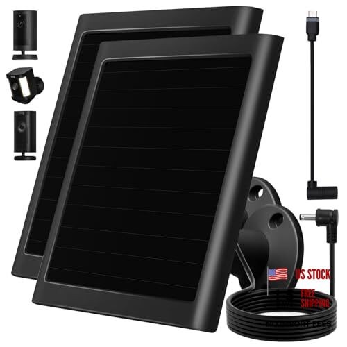 6W Solar Panel Charger for Ring Camera, Compatible with Ri ng Stick Black 2Pack