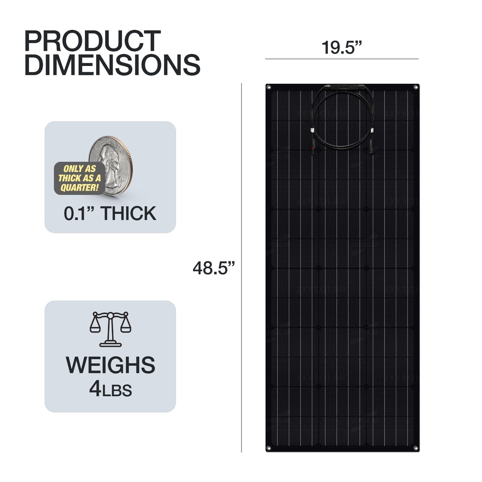 100-Watt ETFE Flexible Solar Panel, Ultra Light & Thin, Off-Grid, Monocrystaline