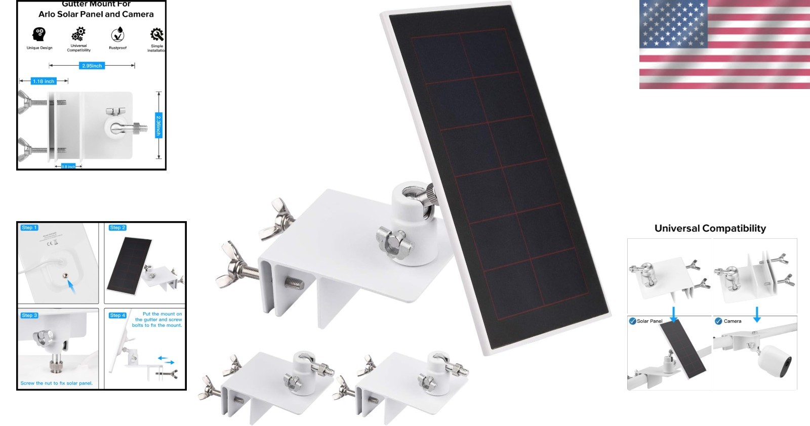 2-Pack Gutter Mount for Arlo Essential & Pro Solar Panels – Easy Install