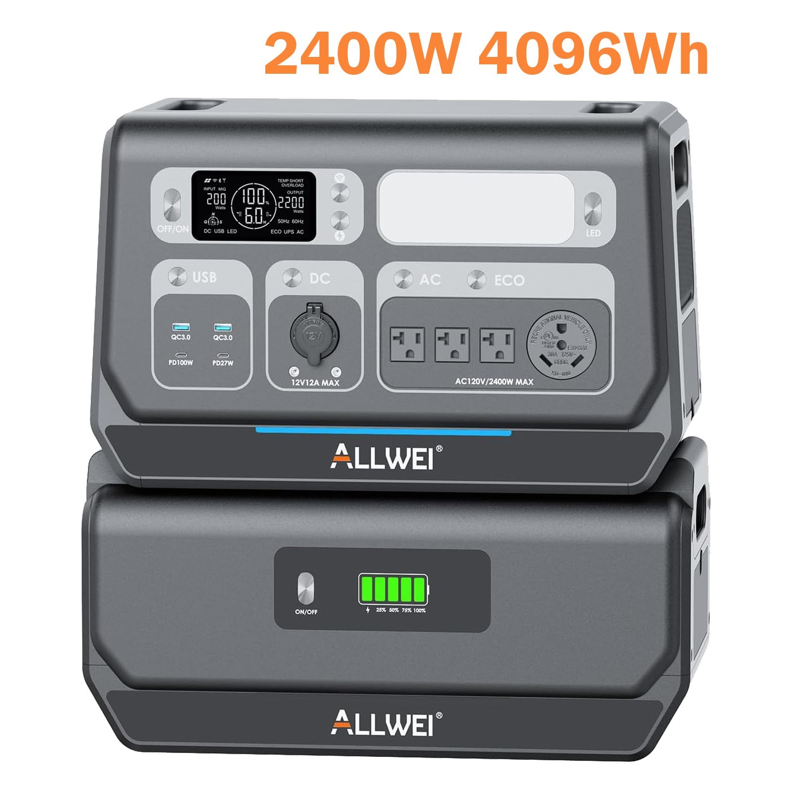 2400W Portable Power Station with 4096Wh Extra Battery Backup for Home Camping