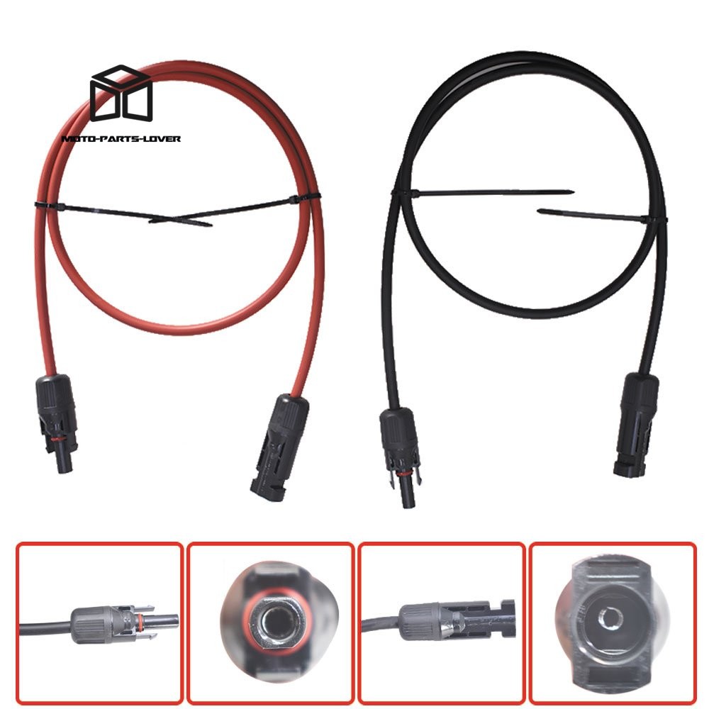 1 Pair 10 AWG Solar Panel Extension Cable Wire Connector 3 Feet Black + Red