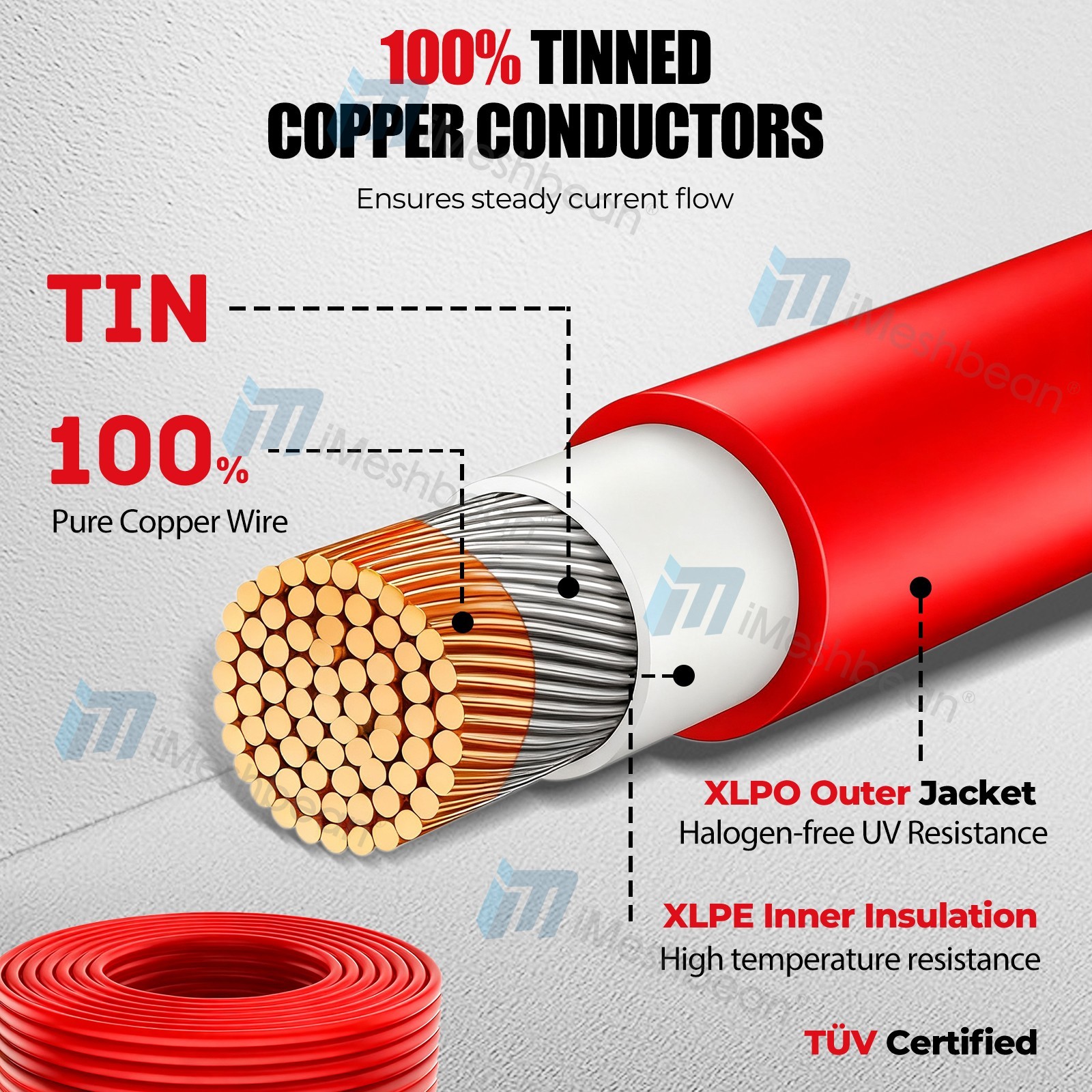 100FT 10AWG Red Solar Panel Extension Cable PV Wire Waterproof Solar Connectors