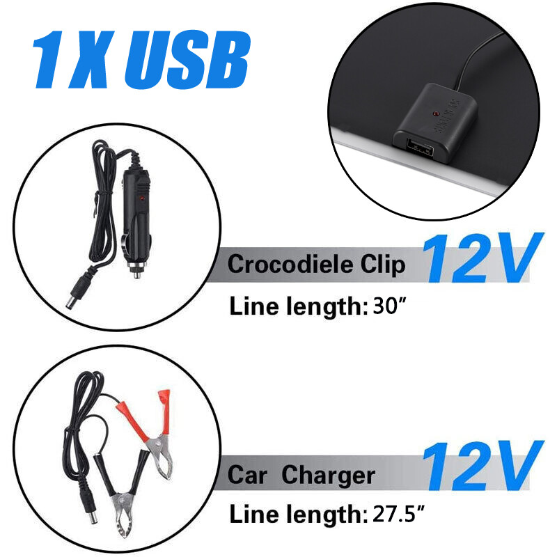 10W Solar Panel Kit Trickle Charger Battery Controller Maintainer Boat RV Car US