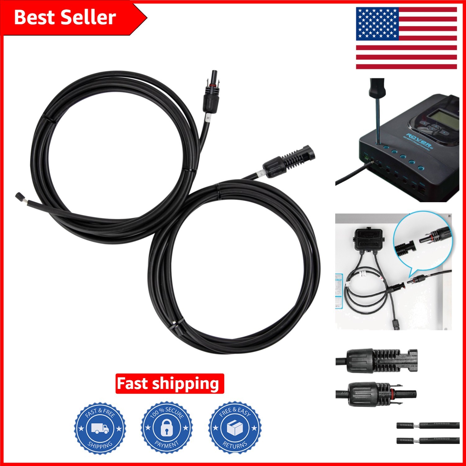 10ft UV Resistant Solar Adaptor Extension Cable – M&F Connectors – Approved