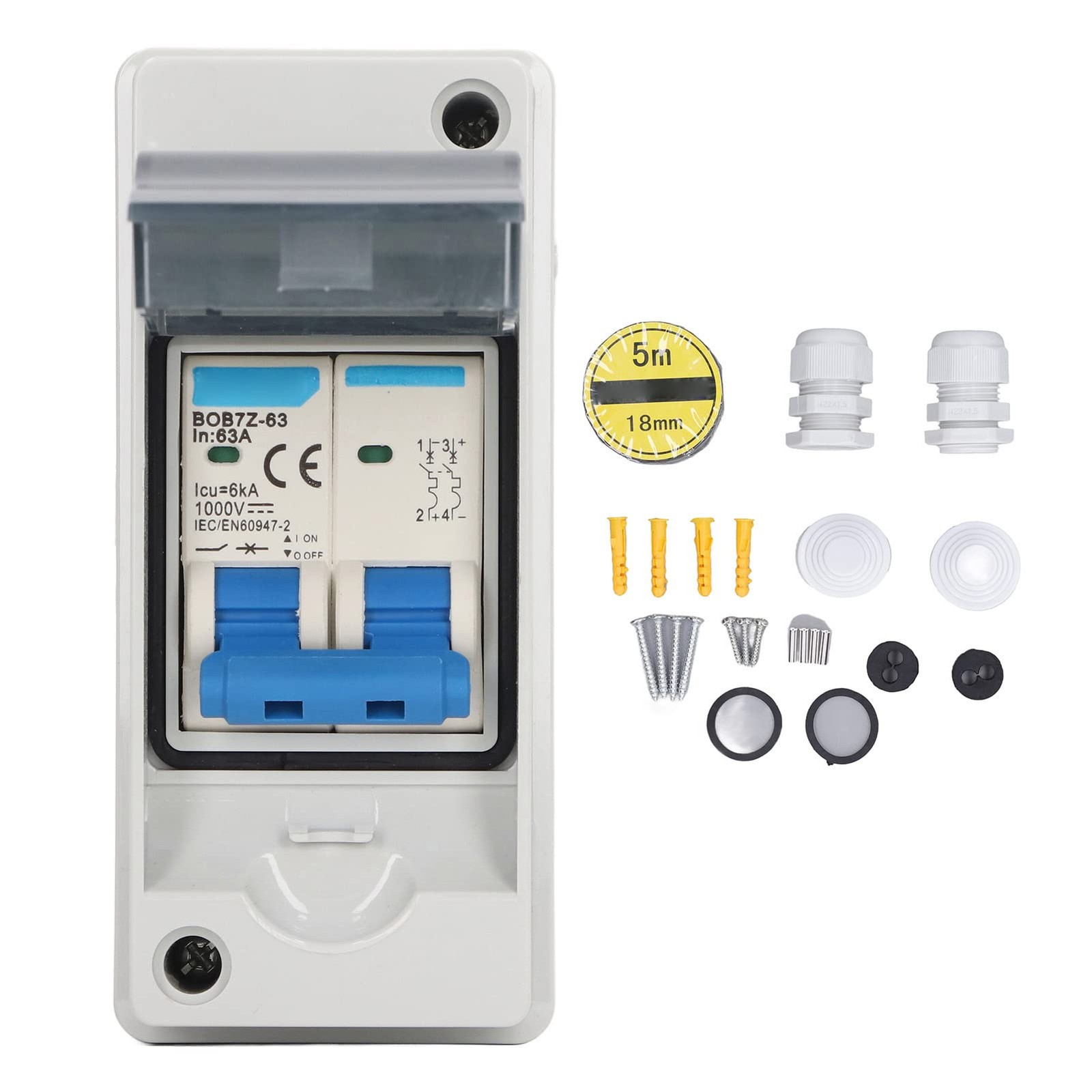 DC Miniature Circuit Breaker with Box, 63A 1000V Solar PV Disconnect Switch w…