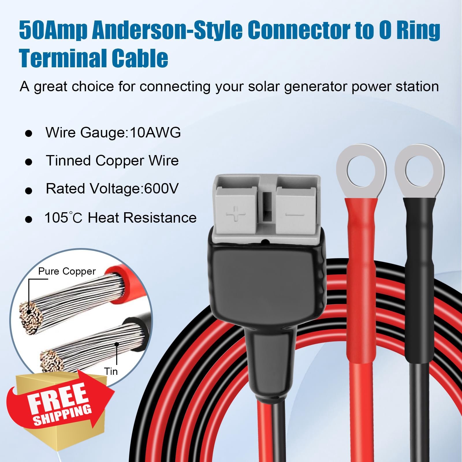 MOOKEERF 10AWG 1FT Anderson to O Ring Cable 2 PCS