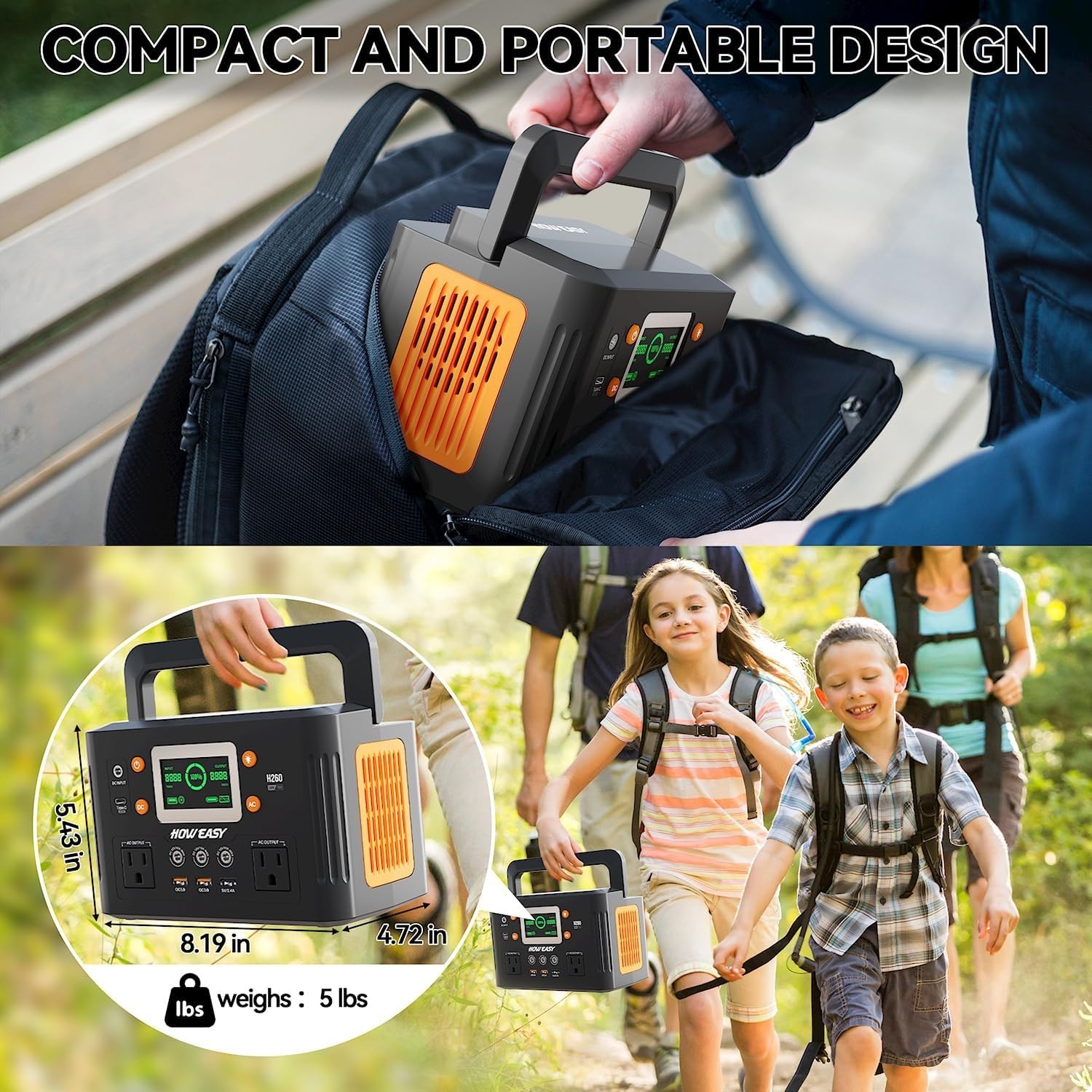 Portable Power Station,260W(500W peak) Solar Generator with PD 65W,110V Pure Sin