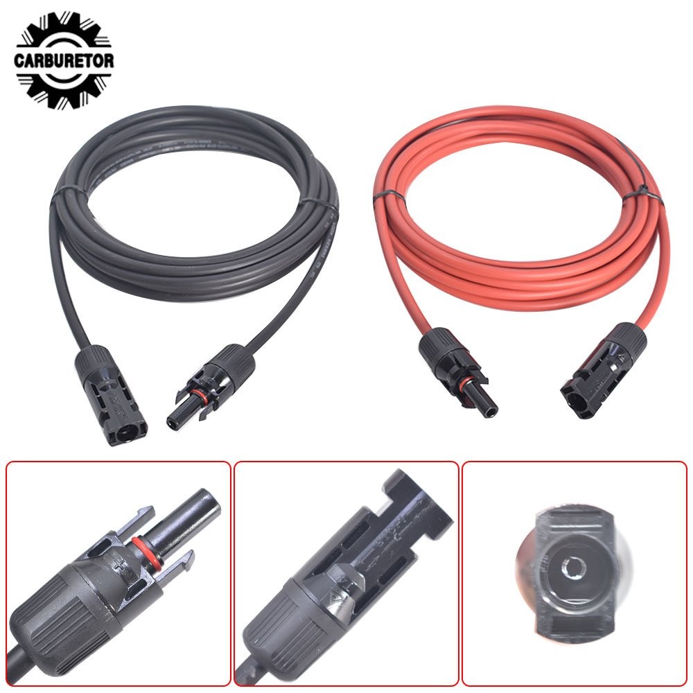 Black And Red Solar Panel Extension Cable Wire Connector 12AWG 1 Pair 10FT