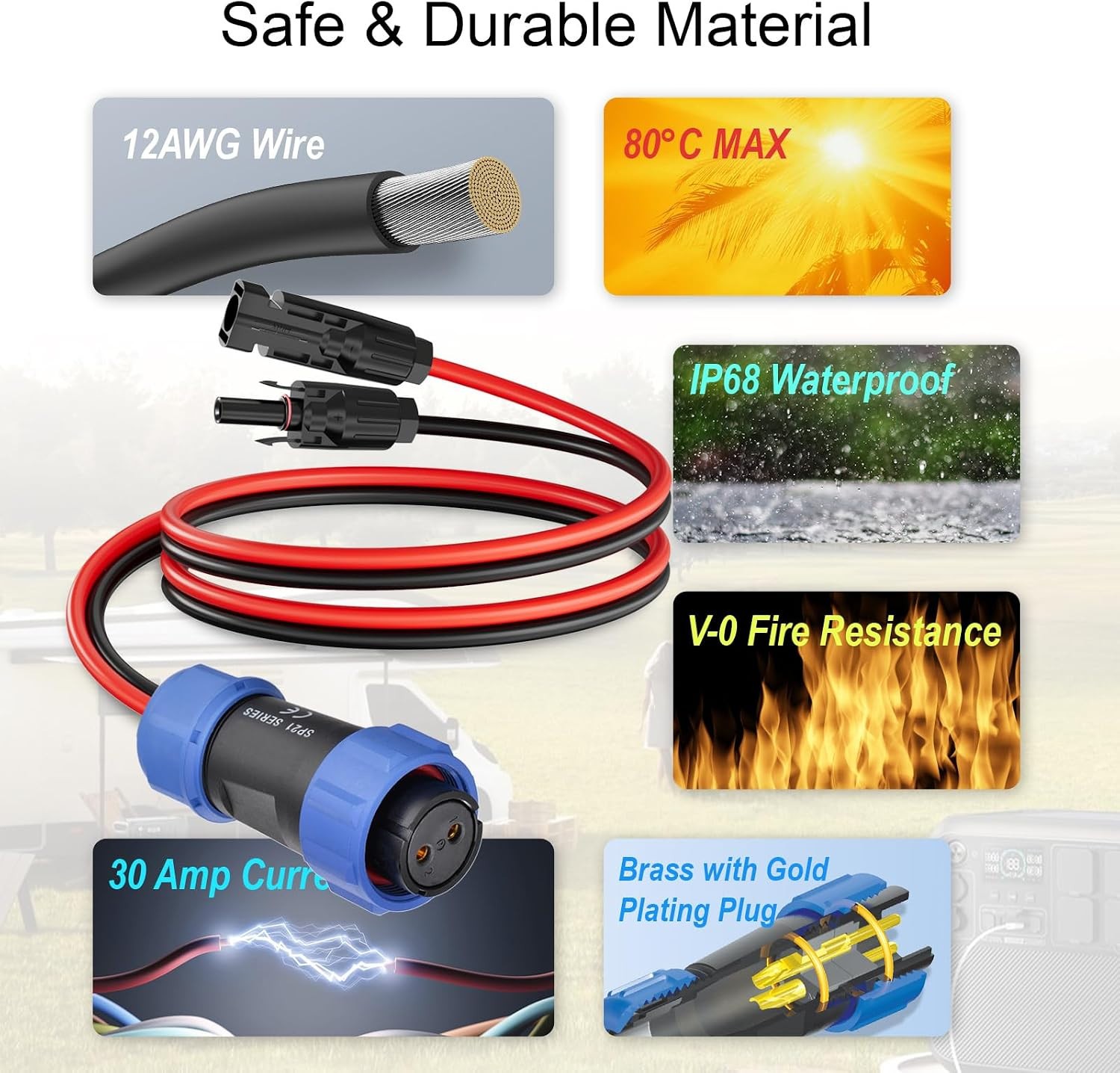 ELFCULB 12AWG Solar to SP21 2-Pin Aviation Cable for Bluetti AC200P AC200MAX